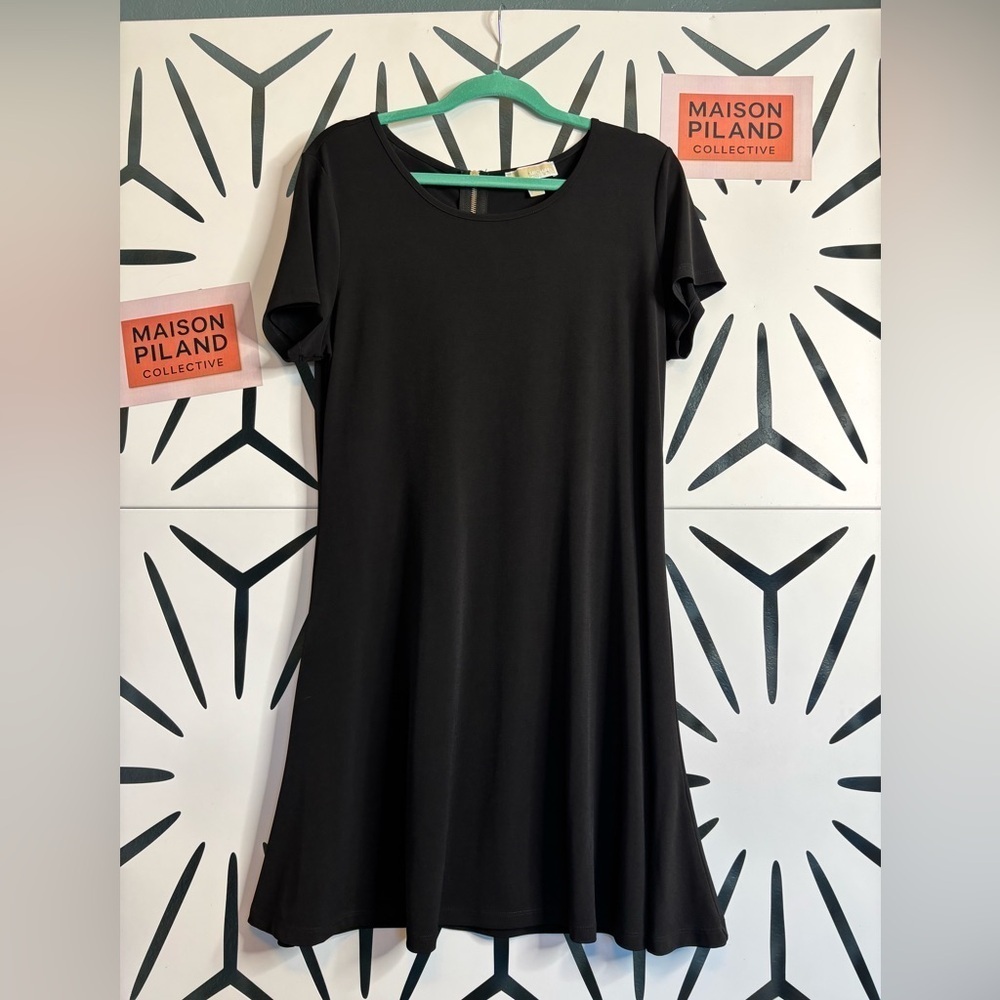 Michael by Michael Kors Black A-Line Swing  Dress w/ Silver Zipper – Sz L